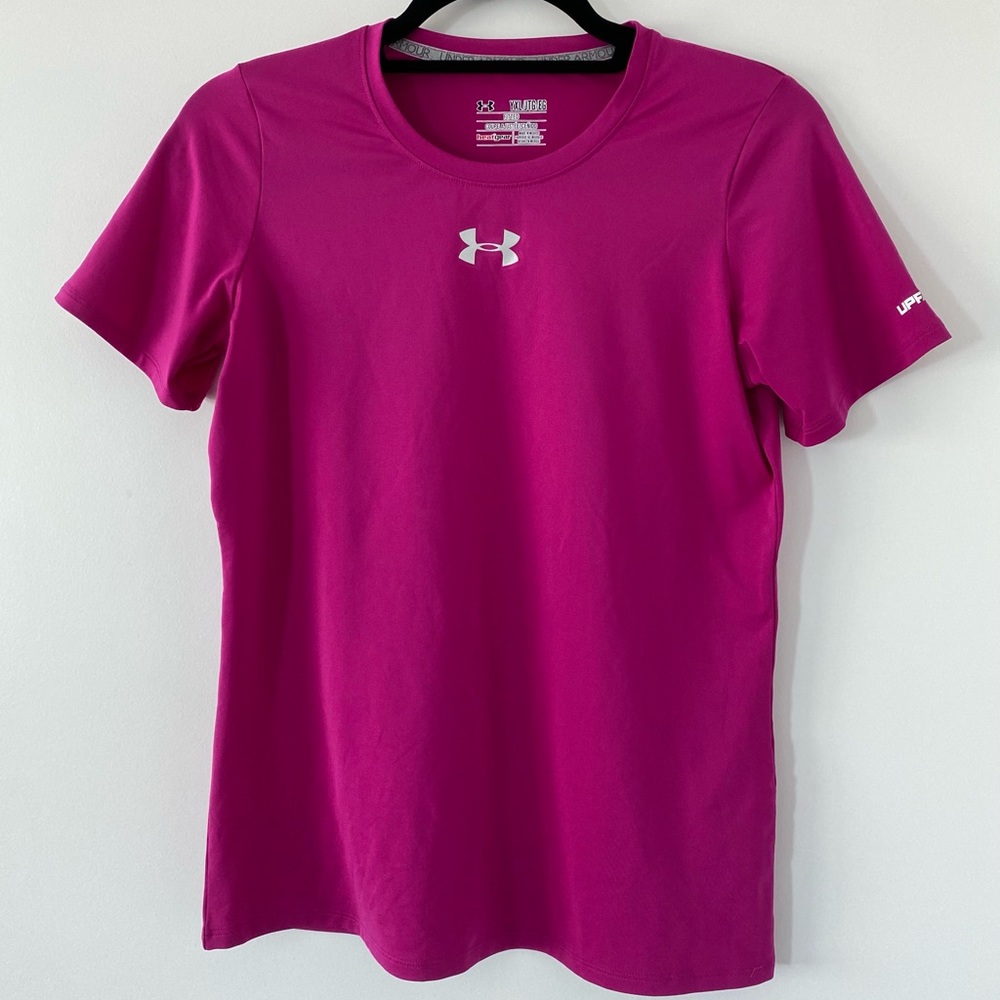 Under Armour Heat Gear Fitted UFP30+ Round neck Athletic Tee Purple SIze YXL